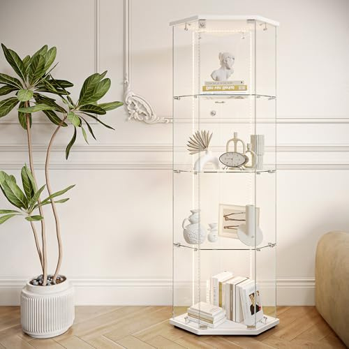 FOERPL - Mobile per vetrina, in vetro, 4 livelli, armadio, vetrinetta, con serratura, armadio angolare, 162 x 40 x 60 cm, vetrina, vetro LED, vetrina in vetro, per collezione con porta per mobile