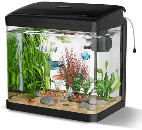 GuKKK 10L Aquarium Complet,Aquariums Poisson Rouge,Aquarium en Verre avec éclairage LED, Pompe et Filtre, Micro Paysage, Bureau, Aquariums Panoramique, Décoration de Table pour Bureau