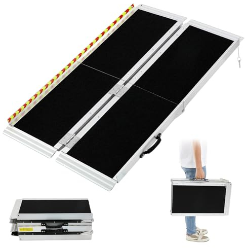 Rampa para sillas de Ruedas de 213,5 cm, Plegable y portátil, con Superficie Antideslizante, soporta hasta 362 kg, rampa de Aluminio para Silla de Ruedas, Andador, Ruedas de Movilidad, escaleras y
