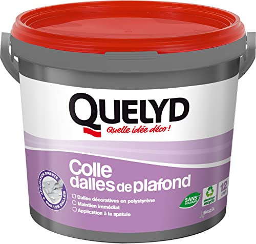Quelyd Colle Dalles de Plafond Polystyrène – Colle en Pâte Prête à l'Emploi pour Dalles, Poutres, Moulures et Panneaux Isolants Légers – Intérieur – Sans Solvant – Blanc – Seau de 4 kg (12 m²)