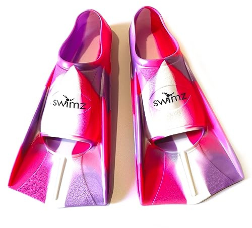 Swimz Short Blade Silicone swim Training Fins - Pink / White / Purple (UK 1-2 (33/34))