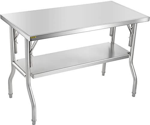VEVOR Arbeitstisch Küche, 1220x610x850mm Arbeitstisch Gastro 2-lagiger Zubereitungstisch Edelstahl Gastro Tisch, Essenszubereitung Gewerbe Küchentisch Lebensmittel Küchentisch Edelstahltisch