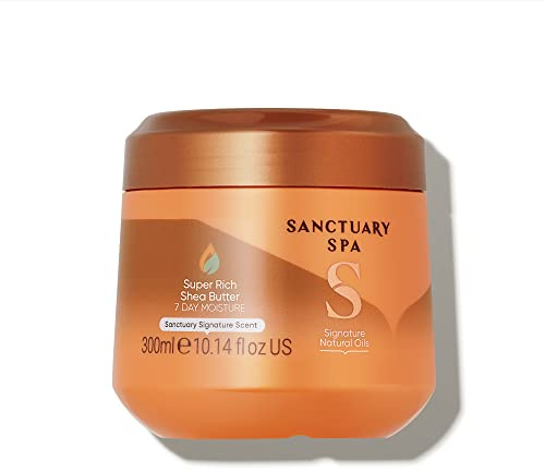 Sanctuary Spa Super Rich Shea Butter, No Mineral Oil, Cruelty Free and Vegan Shea Butter Moisturiser, 300 g, Orange