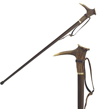 Tiendas LGP - Caza - Bastón con Mango de Cuerno de Ciervo - bastón de Cazador – Madera, Cuerno, 93 cm.