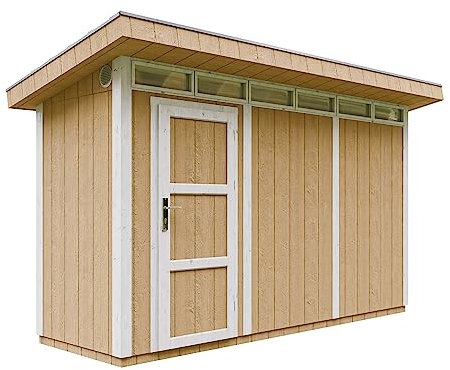 Gartenhaus Premium Qualität 4,3m² - L161xW411cm- All-Inclusive-Set mit Boden, Bitumen-Dachziegeln, Farbset- Hochwertiger Geräteschuppen aus Holzwerkstoffplatten LP Smartside - M902 Harvest Honey