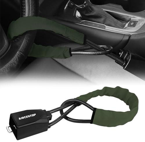 KAYCENTOP Bloqueo de volante de coche, bloqueo de cinturón de seguridad, dispositivo antirrobo, longitud máxima de 17 pulgadas, pequeño y ligero, multifuncional, se adapta a la mayoría de vehículos,