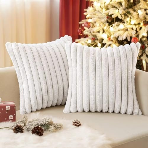 EMEMA Kissenbezug Plüsch Kissenbezüge Samt Kunstpelz Weich 40x40 cm Moderne Sofakissen Dekokissen Glatter Reißverschluss Waschbar Deko Kissenhülle für Wohnzimmer Schlafzimmer Sofa 2er Set Weiß