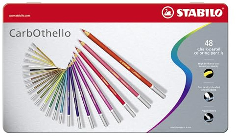 STABILO CarbOthello Lot de 48 crayons à craie pastel avec étui en métal 48 couleurs différentes