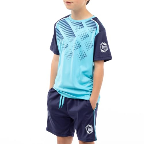 ALPHADVENTURE Set sportivo per bambini, tuta, maglietta a maniche corte e pantaloncini, da 6 a 14 anni, TURQUOISE / NAVY, 6