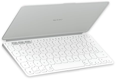 Logitech Keys-To-Go 2, mobile kabellose Tastatur für iPad mit integriertem Schutzcover, schlanke und kompakte, für iPad, iPhone, Mac und Apple TV, einfacher Gerätewechsel, DEU QWERTZ-Layout - Hellgrau