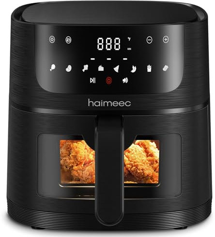 HAIMEEC Freidora de aire 4 Litros, Air Fryer 8 en 1, Ventana Transparente, Pantalla Táctil Digital, 70% Menos Energía, Menos Acei, 30-200°C, con 78 Recetas, Cajón Individual
