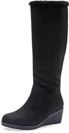 Aerosoles Women's BINOCULAR SHEARLING Tall Wedge Boot, BLACK FAUX SUEDE, 9M