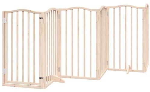 vidaXL Hundgrind med dörr vikbar 6 paneler 300 cm poppel, husdjursgrind, hundgrind för trappor, valpgrind för trappor, säkerhet sällskapsdjur grind