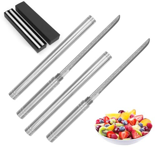 2Pcs Couteau À Fruits Portable Multifonction Pour L'extérieur Avec Étui, Couteaux À Fruits De Cuisine Ultra Tranchants, Mini Couteau À Bâton, Couteau Multifonction Bâton de couteau portable (Argent)