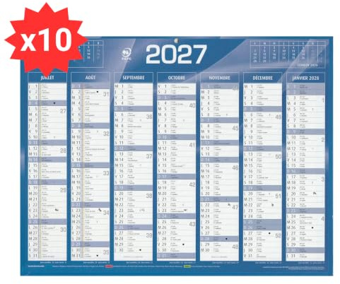 Calendrier 2027 - Lot de 10 Calendriers Banque - 27x21 cm - 18 Mois