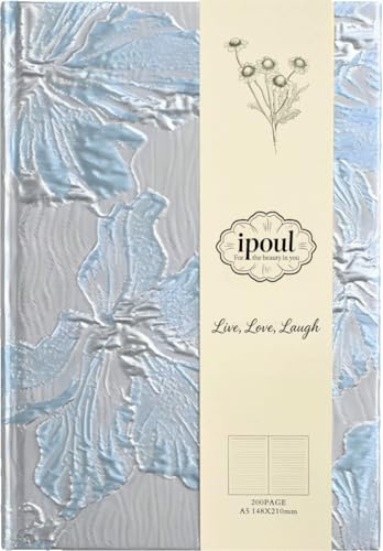 ipoul inbunden journal, blomsteranteckningsbok, A5, 6 x 8, fodrade sidor, liggande platt, vacker dagbok för kvinnor, personlig anteckningsbok, söt, lilja blomma, blå