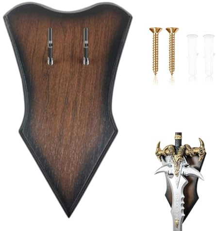 Sword Wall Mount,Wooden Sword Plaque Wall Mount,Adjustable Display Hanger for Samurai Sword,Dagger,Axe,Universal Plaque Hanger,with Hooks& Screws,Home Decor,Gift forChristmas,Black Brown