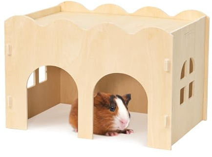 Guinea Pig House Natural Wooden Chew Proof Hideaway Hut for Guinea Pig and Other Small Pets