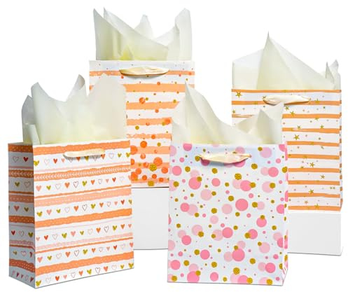 Kraftpapier-Geschenktüten in rosa (4er Set) - 23x18x10 cm - Für Geschenke für Frauen, Männer, Kinder zu Hochzeit, Baby-Shower, Weihnachten & Geburtstag