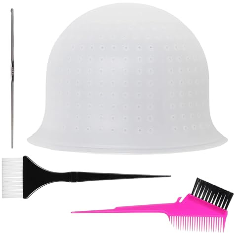 4 Pcs Highlights Hair Dye Kit, Highlighting Cap, Highlight Cap, Professional Reusable Highlighting Caps With Hook Salon Hairdressing Dyeing Staining Tools For Women Men, Pre-Punched With Holes