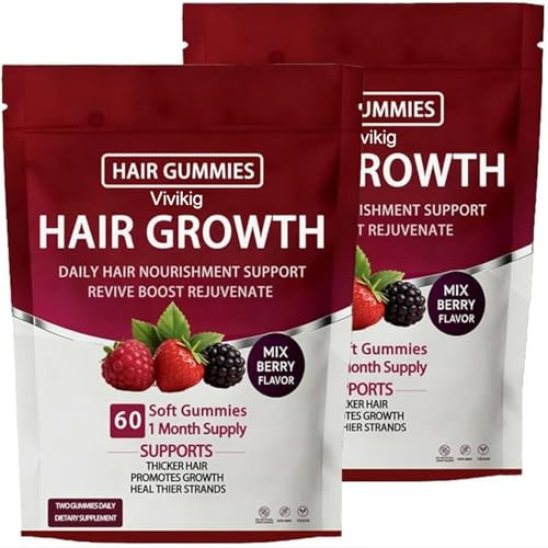 Vivikig Lumin Hair Growth Gummies – Daily Hair Nourishment with Biotin, Collagen & Botanical Extracts – Supports Thicker, Stronger & Healthier-Looking Hair – Mixed Berry Flavor, 60 Gummies (2)