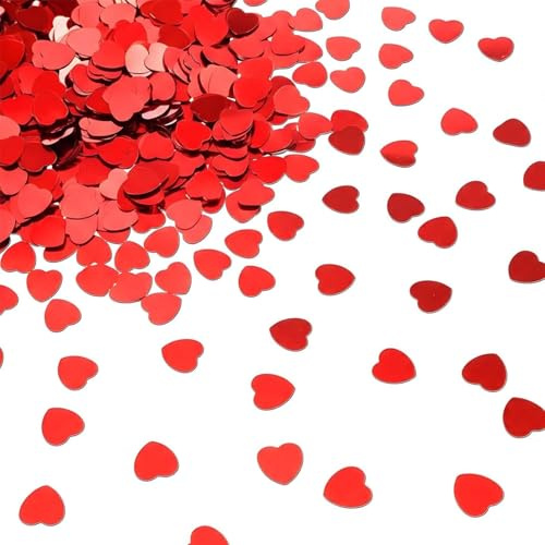 30g Red Heart Shape Table Confetti, 2000 Pcs Red Foil Confetti, Metallic Glitter Foil Hearts Sequins Love Decorations for Wedding Engagement Valentines Bridal Shower, 15mm