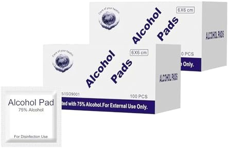 200 pcs Toallitas Alcohol al 75% Embalados Individualmente, 6x6cm para Viajes de Negocios, Uso Diario y Almacenamiento Prolongado, Alta Eficacia Antiseptica para Higiene Personal y Limpieza Versátil 