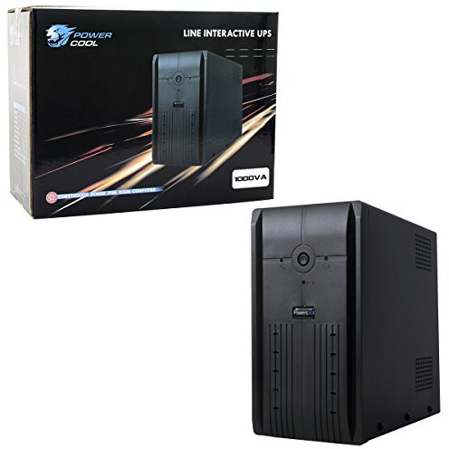 Powercool 1000VA Smart UPS Battery Backup – 600W Line-Interactive Uninterruptible Power Supply with AVR, RJ45 Surge Protection, 3× UK Outlets, 3× IEC, Generator Compatible | 12V 7Ah Battery