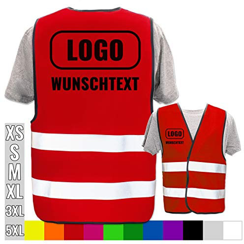 PixiPrints.com Hochwertige Warnweste mit Leuchtstreifen * Farbe: Rot (XL/XXL) * OHNE Druck * Markenwesten * Klettverschluss
