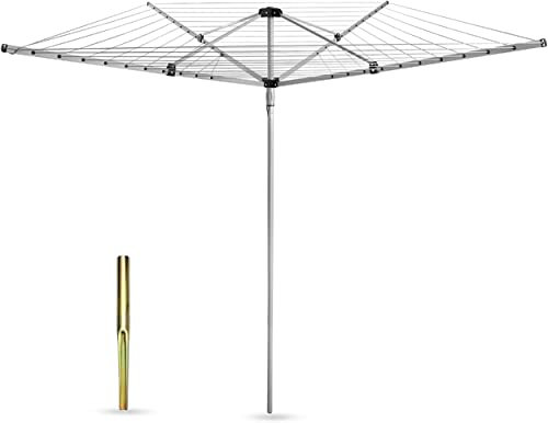 HH Home Hut Heavy Duty Washing Line - 4 Arm Outdoor Clothes dryer 50M With Whirligig Feature Ideal Airer For Large Laundry Loads, With Ground Spike And Cover