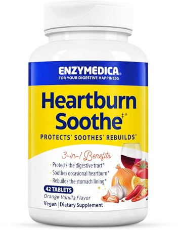 ENZYMEDICA - Heartburn Soothe (42 Chewable Tablets) | Vanilla/Orange Flavour | Digestive Support Enzyme Supplements | Digestive Enzymes Blend for Heartburn, Nutrient Supplements, Gut Health Supplement