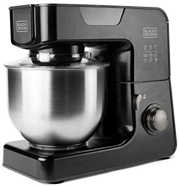 Black+Decker BXKM1000E Batidora amasadora 1000W con Bol 5.2L de acero inoxidable, 8 velocidades y función Turbo, Tapa protectora anti salpicaduras, Pies antideslizantes, Negro