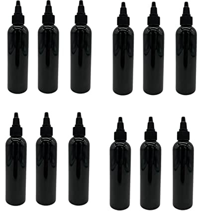 Natural Farms 4 oz Black Cosmo Plastic Bottles -12 Pack Empty Bottle Refillable - BPA Free - Essential Oils - Aromatherapy | Black Twist Top Cap - Made in the USA