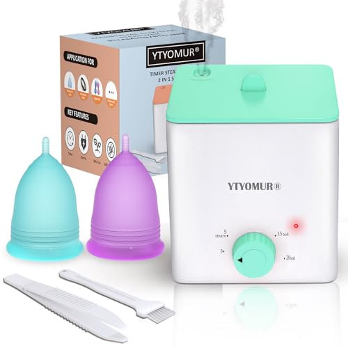 YTYOMUR Menstrual Cups with Sterilizer, 2 Reusable Period Cups for Women, Tampon and Pad Alternative, Feminine Cup with Cleaner Set