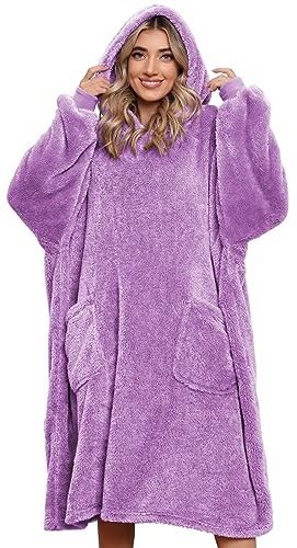 UMIPUBO Huvtröja filt damer oversize sherpa filt huvtröja varm vintertröja filtar huvtröja huvtröja med två fickor, lila, one size