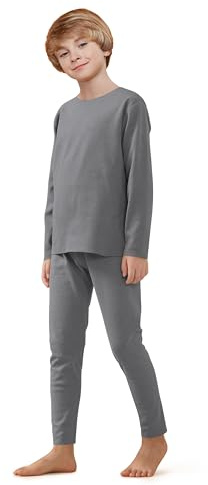 Maisite Set di biancheria intima termica per bambini - Abbigliamento funzionale senza cuciture unisex con maglietta a maniche lunghe e pantaloni, grigio., 110