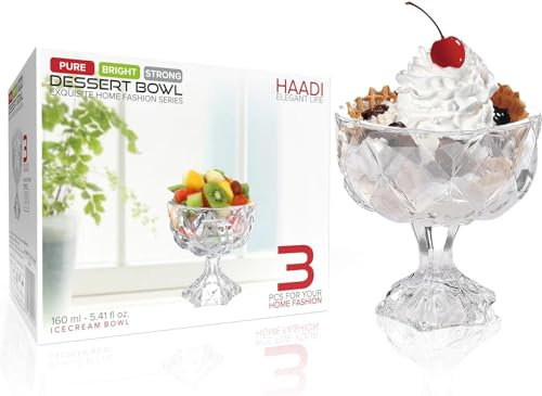 HAADI Glas-Eisschalen, Set mit 3 Eisbechern, Dessertbechern, Garnelen-Cocktailgläsern zum Servieren von Obst, Salat, Snacks, Kleinigkeiten und Weihnachtsfeiertagen