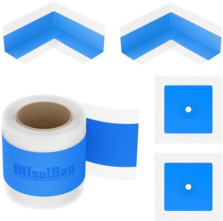 Isolbau 101B - Juego de juntas para interiores y exteriores, incluye cinta de sellado de 10 m, 2 esquinas interiores y 2 manguitos de pared, impermeabilización para ducha, baño, cocina, pared
