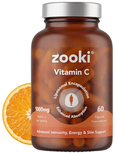 Zooki Liposomal Vitamin C 1000mg Capsules, High Strength Vitamin C Supplement, Immune System & Collagen Support, Energy & Skin Health, Vegan Liposomal Vitamin C (60 Capsules 30 Servings)