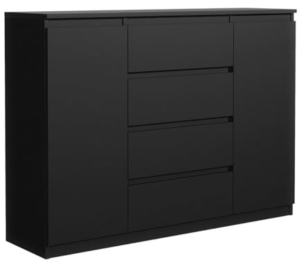 MebLocker Cassettiera con 4 Cassetti e 2 Ante - Settimino 140x102x40 cm - Cassettiera Salvaspazio per la Camera da Letto e Soggiorno - Armadio con Cassetti dal Design Moderno - Nero