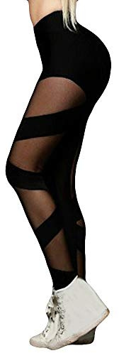Sport Leggings Damen Sexy Mesh Yoga Hose High Waist Yoga-Leggings Skinny Stretch Sporthose Jogginghose Bauchkontrolle Nicht durchsichtig Sportleggings