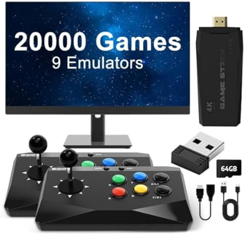 Mini console per videogiochi retrò, macchina arcade retrò con 2 joystick wireless, 64 GB, 10000 giochi, 4K TV HD Game Stick si collega a PC/Android/ios/M8, compatibile con 9 emulatori
