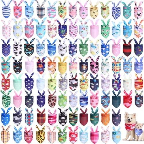 Wesiti 100 Pcs Dog Bandanas Bulk Winter Pet Bandanas Colorful Triangle Scarf Scarf Bib Kerchief Set Adjustable Dog Bibs Washable Birthday Gift for Small Medium Large Dogs Accessories