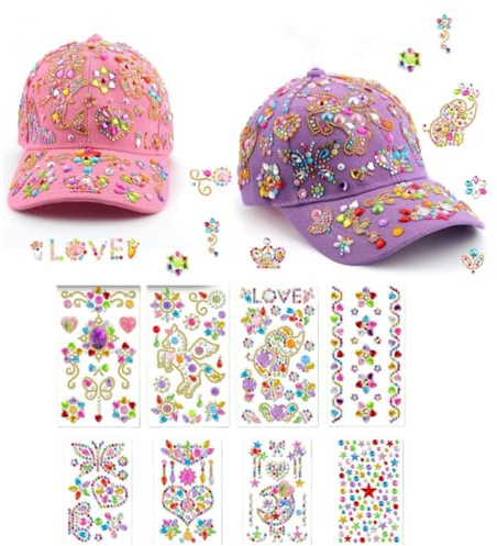 Cappello da Baseball Fai da Te, Regali per Ragazze 2 Pezzi Berretto da Baseball per Bambina con 8 Adesivi Giocattolo DIY per Ragazze