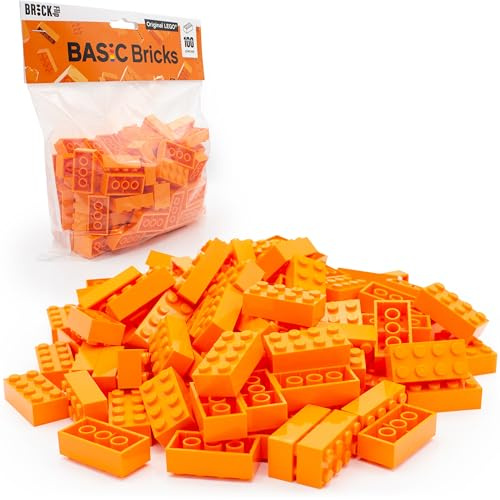 Lego - Lot de 100 blocs de construction classiques - 2 x 4 briques classiques - Pour plaque et boîte Lego - Kit de démarrage - Briques basiques (3001) (orange)