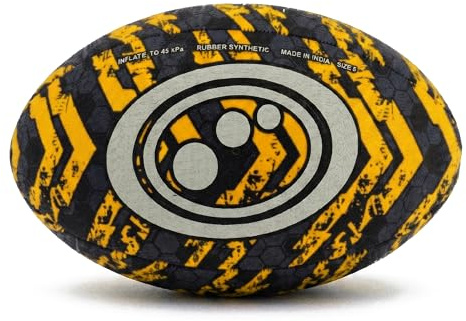 Optimum Street rugbyboll, hållbar träningsboll för lekplats och parksessioner, mycket synlig för nattspel med förbättrad greppstruktur, lämplig för alla åldrar och färdighetsnivåer – gul, storlek 5