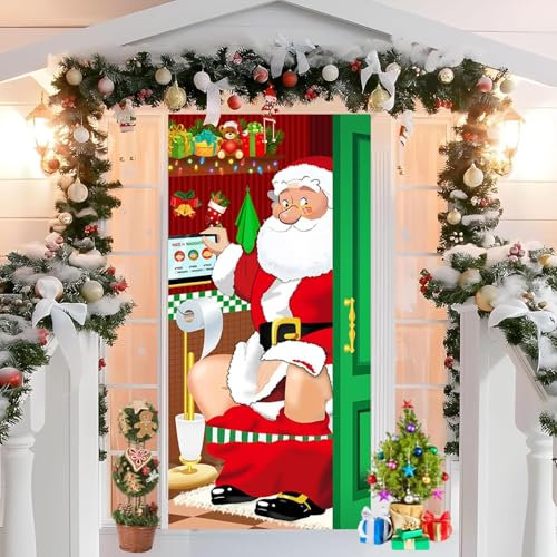 Funny Santa Xmas Restroom Door Decoration - Party Banner for Home