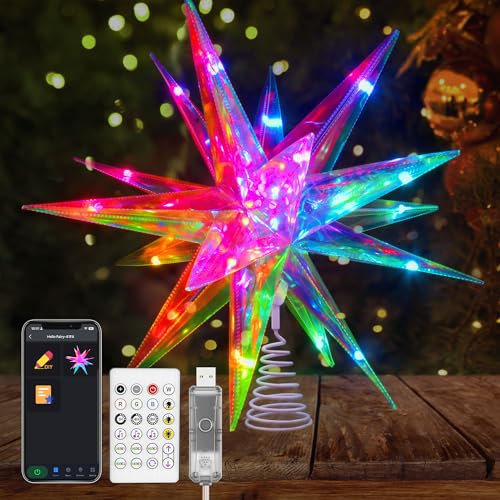 led Weihnachtsbaum Stern,christbaumspitze, 13.8 Weihnachtsbaum Dekorationen, App Control LED Weihnachtslicht, Musik Sync RGB Farbwechsel mit Fernbedienung,Christmas Star Tree Topper