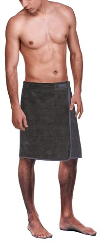ADAMO Kilt de sauna XXL anthracite modèle LAHTI pour homme, grandes tailles avec fermeture Velcro (65 x 150 cm), anthracite, 65 x 150 cm