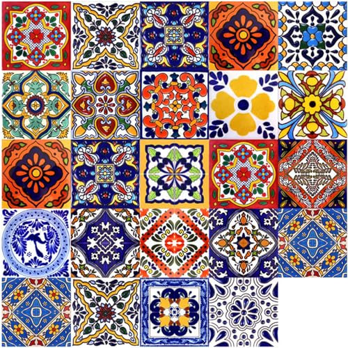Umelee Baldosas Adhesivas 48 Piezas, 20×20 cm, Azulejos Adhesivos Impermeables de PVC en Estilo Marroquí, Adhesivos Decorativos de Pared para Cocina, Baño, Dormitorio, Oficina, Restaurante, Muebles